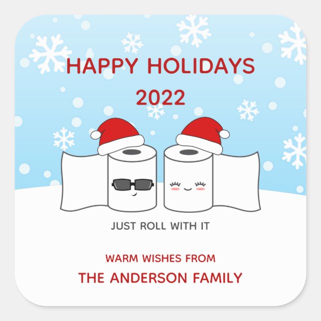 Funny 2020 einfach mit Toilettenpapier rollen Quadratischer Aufkleber (Vorderseite)