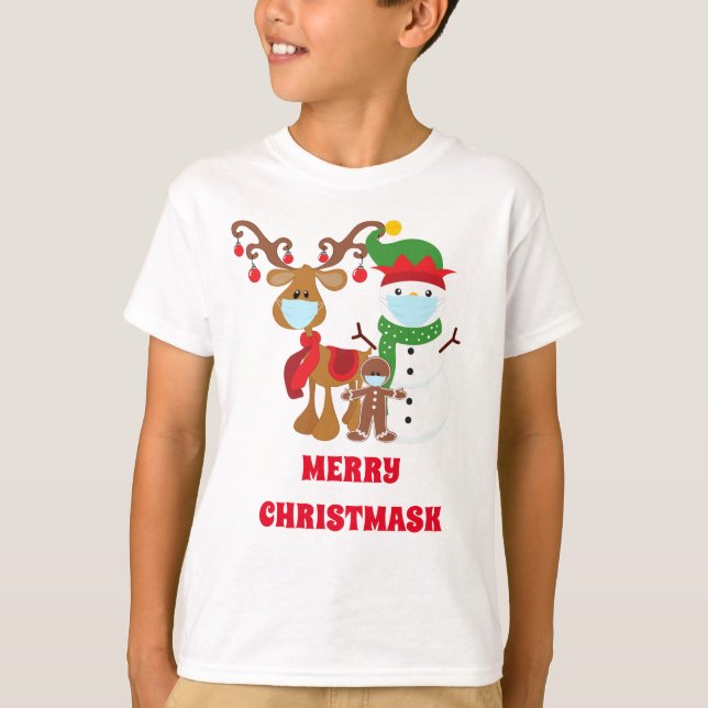 Funny 2020 Reindeer Snowman Face maskiert Christma T-Shirt (Vorderseite)