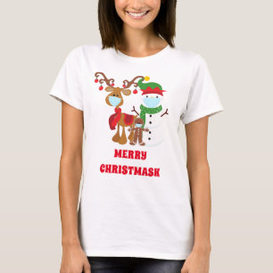 Funny 2021 Reindeer Snowman Face maskiert Christma T-Shirt