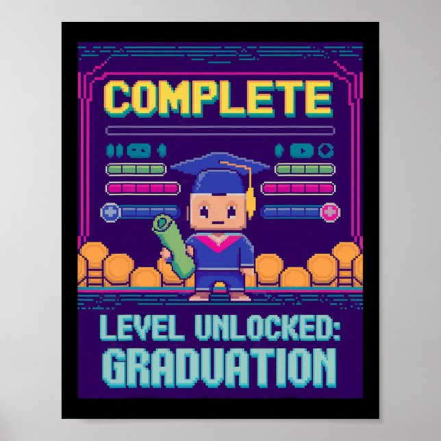 Funny 2025 Gamer Level Complete Master College Gra Poster (Vorne)