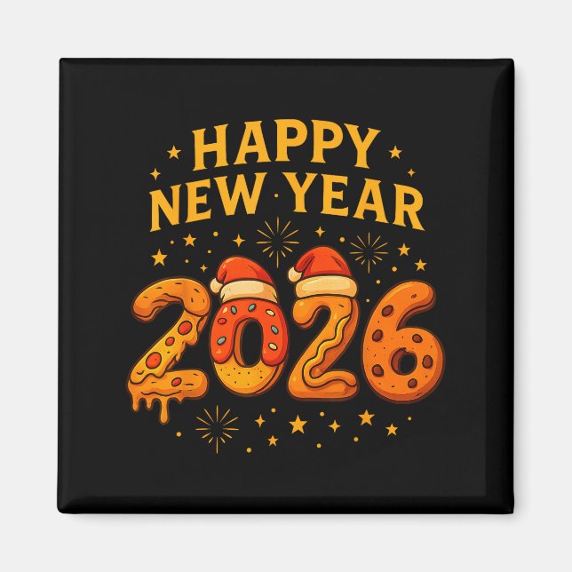 Funny 2026 Happy New Year Food Zza Donut For Kids  Magnet (Vorne)