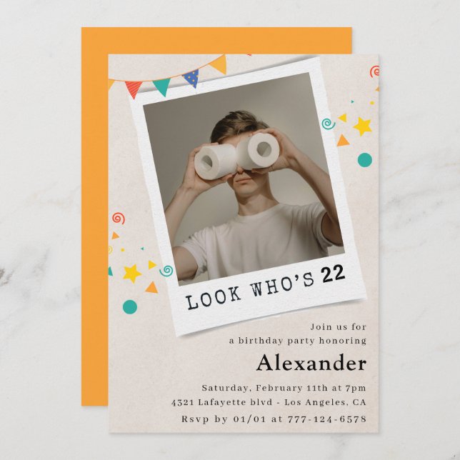 Funny 22. Geburtstag Einladungen Männer Spaß Foto (Vorne/Hinten)