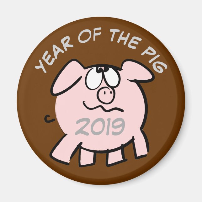 Funny 2 Cartoon Illustration Pig custom Year m Magnet (Vorne)