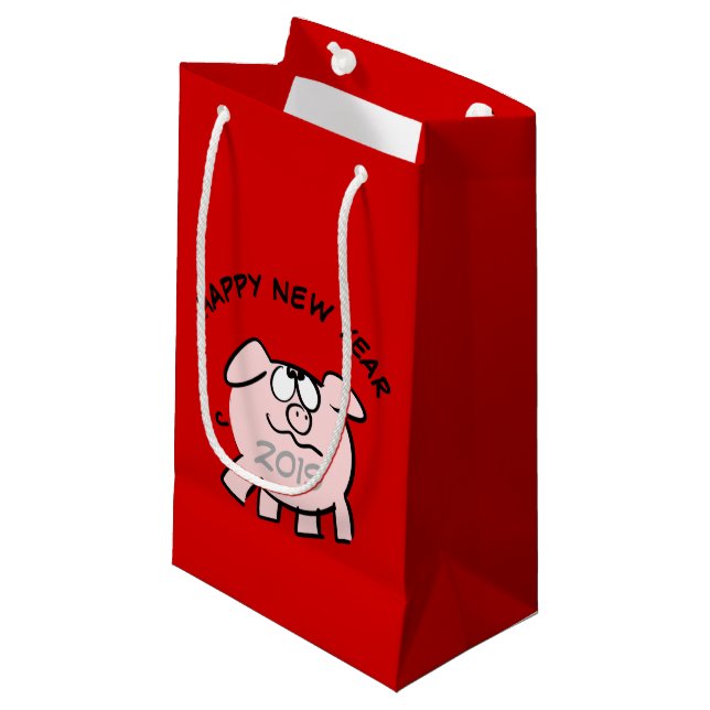 Funny 2 Cartoon Pig Jahr 2019 Kleine Geschenktasch Kleine Geschenktüte (Vorderseite Schrägansicht)