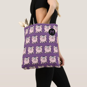 Funny 2 Cartoon Pig Monogram Choose Color Toag