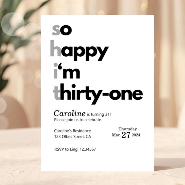 Funny 31st Birthday Funny Humuor Hilarious Einladung (31st birthday invitation, thirty one birthday invite, minimalist birthday invite, modern birthday in)