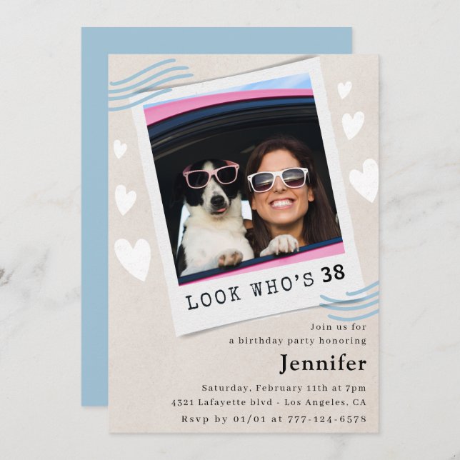 Funny 38. Geburtstag Einladungen Foto für sie (Vorne/Hinten)