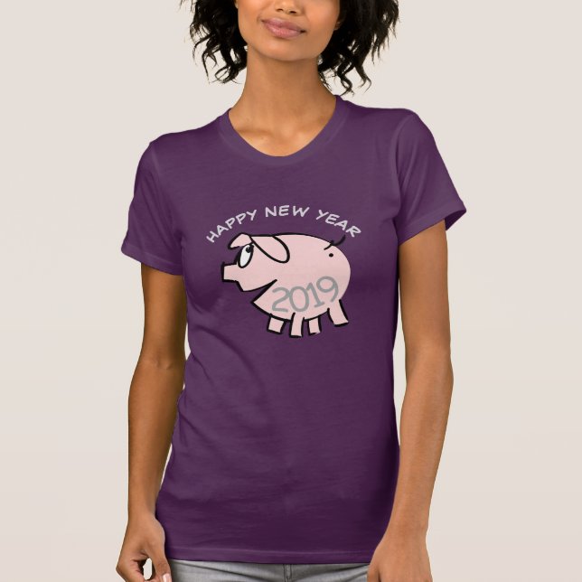 Funny 3 Cartoon Illustration Pig Jahr 2019 Frau T-Shirt (Vorderseite)