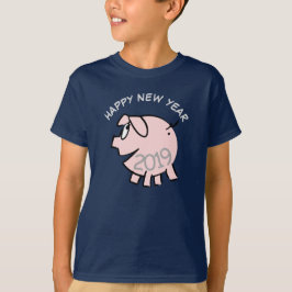 Funny 3 Cartoon Illustration Pig Jahr 2019 Kinder  T-Shirt