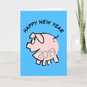 Funny 3 Cartoon Illustration Pig Year 2019 Card Feiertagskarte