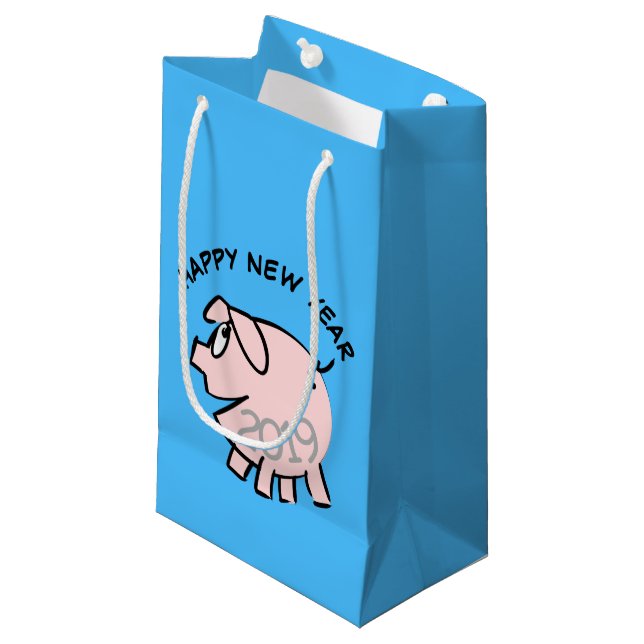 Funny 3 Cartoon Pig Jahr 2019 Kleine Geschenktasch Kleine Geschenktüte (Vorderseite Schrägansicht)