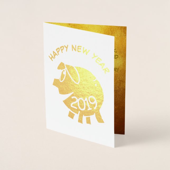 Funny 3 Cartoon Pig Year Zodiac Birthday Luxury GC Folienkarte (Vorderseite)