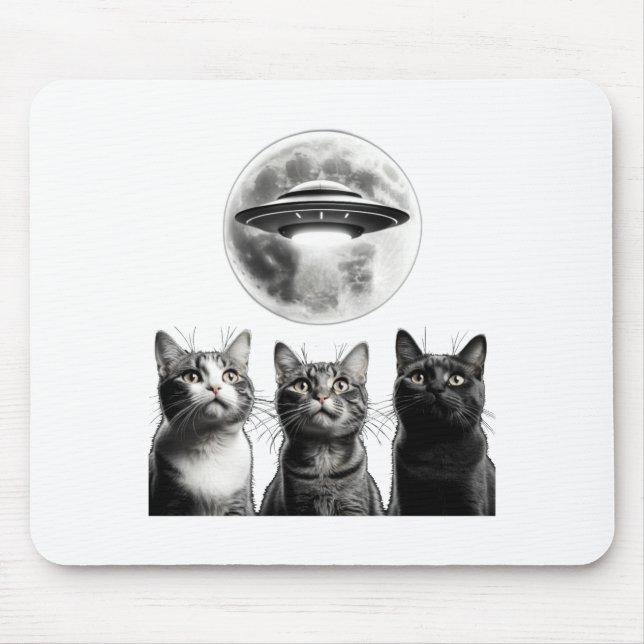 Funny 3 Scared Cats Moon Ufo Alien Earth Invasion  Mousepad (Vorne)