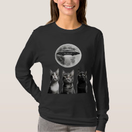 Funny 3 Schrecken Katzen Moon UFO Alien Earth Inva T-Shirt