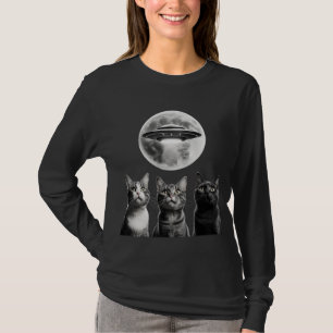 Funny 3 Schrecken Katzen Moon UFO Alien Earth Inva T-Shirt