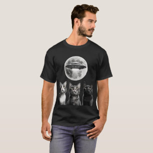 Funny 3 Schrecken Katzen Moon UFO Alien Earth Inva T-Shirt