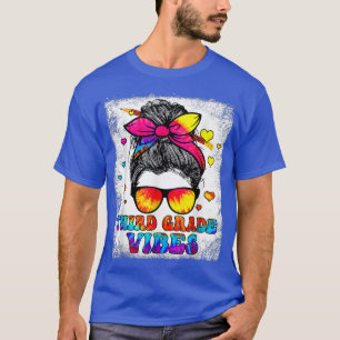 Funny 3rd Grade Vibes Messy Bun Back To School Kid T-Shirt