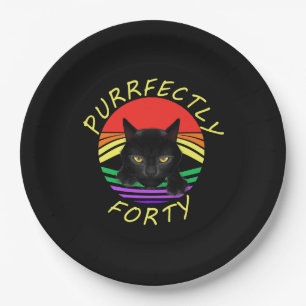 Funny 40th Birthday Gag 1981 Black Cat Rainbow Pappteller