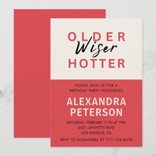 Funny 44. Geburtstag Einladungen Spaß Older Wiser (Vorne/Hinten)