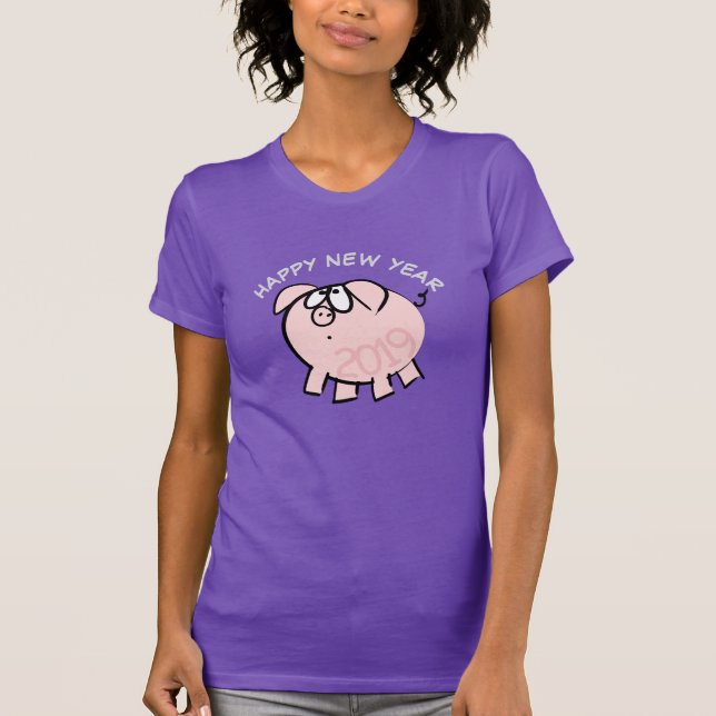 Funny 4 Cartoon Illustration Pig Jahr 2019 Frau T-Shirt (Vorderseite)