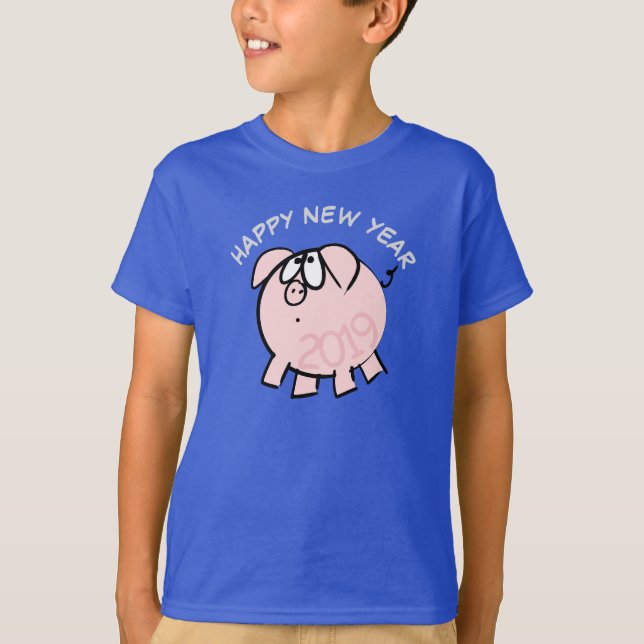 Funny 4 Cartoon Illustration Pig Jahr 2019 Kinder  T-Shirt (Vorderseite)