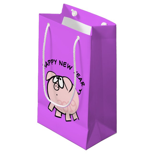 Funny 4 Cartoon Pig Jahr 2019 Kleine Geschenktasch Geschenktüte (Vorderseite Schrägansicht)