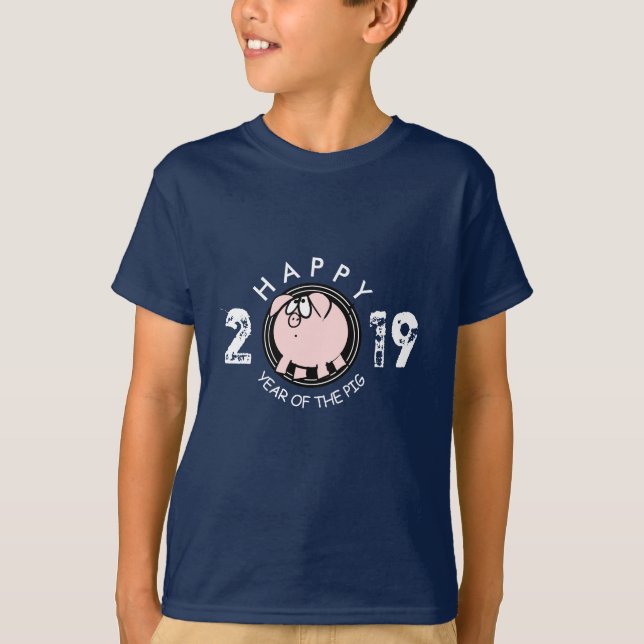Funny 4 Cartoon Pig Jahr Brauch 2019 Kinder T-Shir T-Shirt (Vorderseite)