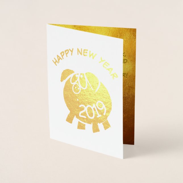 Funny 4 Cartoon Pig Year Zodiac Birthday Luxury GC Folienkarte (Vorderseite)