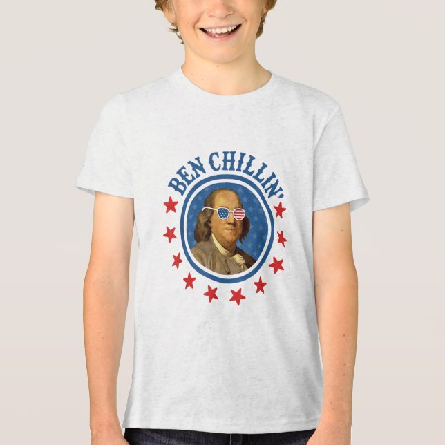 Funny 4. Juli _ Ben Chillin _ Ben Franklin Usa Tri-Blend Shirt (Vorderseite)