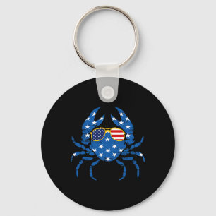 Funny 4. Juli Crab Fisherman American Flag Vin Schlüsselanhänger