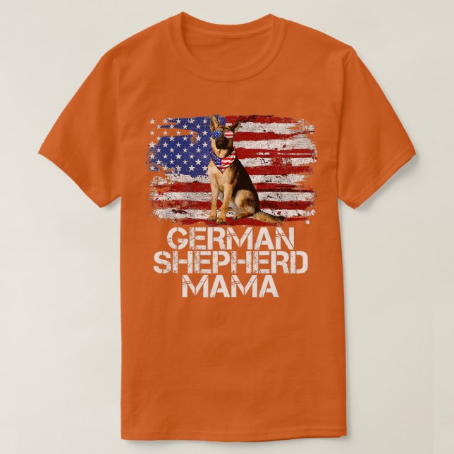 Funny 4. Juli German Shepherd MAMA AMERICAN FLAG T-Shirt (Design vorne)