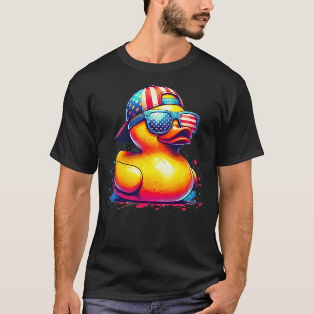 Funny 4th Of July Patriotic Rubber Duck USA Flag F T-Shirt (Vorderseite)