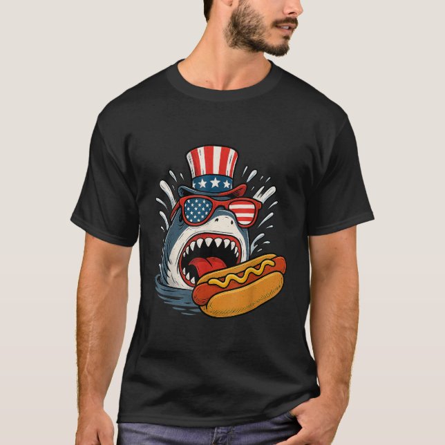 Funny 4th of July Shark Hotdog Patriotic America F T-Shirt (Vorderseite)