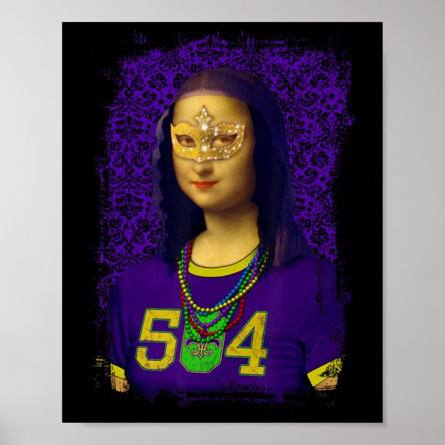 Funny 504 New Orleans Mardi Gras Mona Lisa Mashup Poster (Vorne)