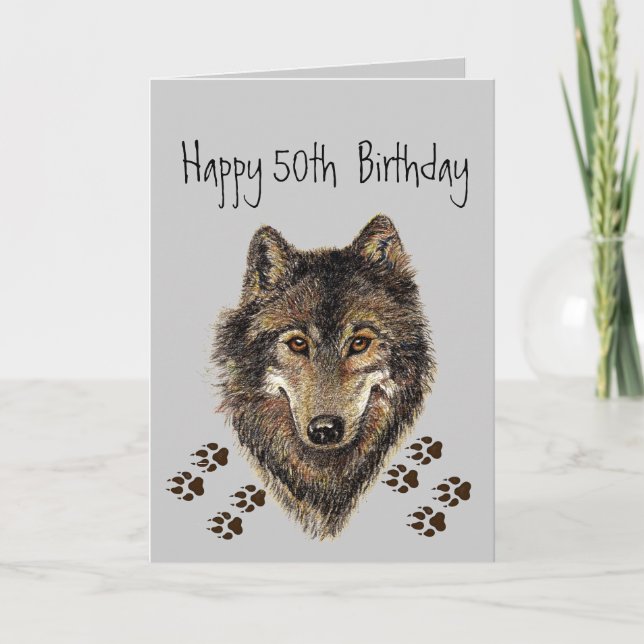 Funny, 50. Fünfzig Geburtstag Wolf, Wölfe Karte (Vorderseite)