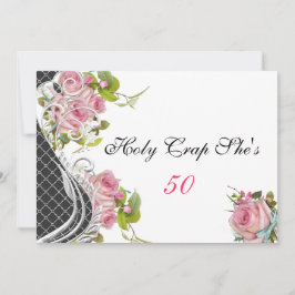 Funny 50. Geburtstag Einladung, Vintag rosa Rosen Einladung