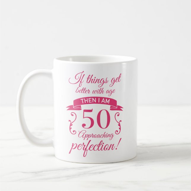 Funny 50. Geburtstag 'Perfection' Kaffeetasse (Links)