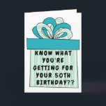 Funny 50. oder jedes Alter über dem Hügel Geburtst Karte<br><div class="desc">Leider werden wir jeden Geburtstag älter. Oder man kann sich vorstellen, dass es besser wird. Unsere Kartenvorderseite hat ein BIG GIFT mit grünen, blauen und weißen Streifen und einer koordinierenden Bogen-Mischung von Feststoffen und Mustern. Ideal für jemanden mit einem Sinn für Spaß über das Altern. Für ihn, Familie oder einen...</div>