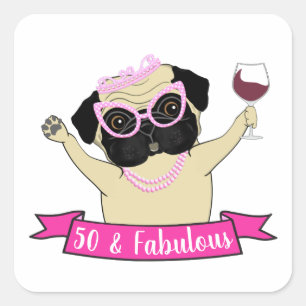 Funny 50 und fabelhafter Niedlicher Mops Hund Gebu Quadratischer Aufkleber