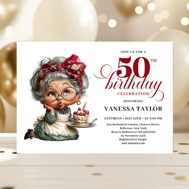 Funny 50th birthday woman whimsical party card einladung (Fabulous 50 quirky birthday lady funny invite)