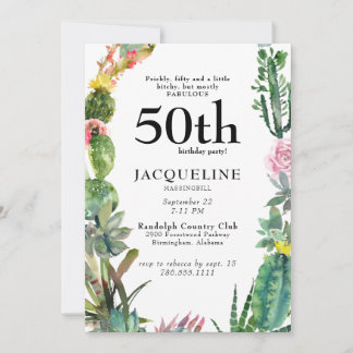 Funny 50th Cactus Prickly, Bitchy & Fabulous White Einladung