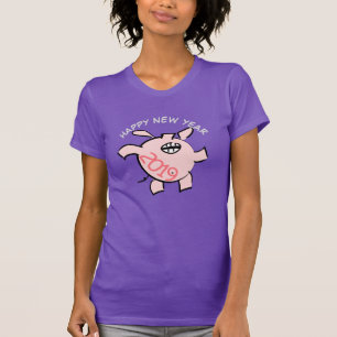 Funny 5 Cartoon Illustration Pig Jahr 2019 Frau T-Shirt