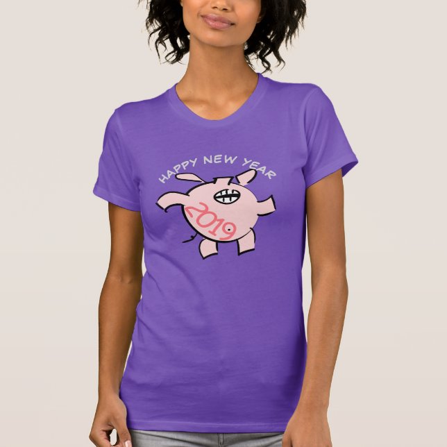 Funny 5 Cartoon Illustration Pig Jahr 2019 Frau T-Shirt (Vorderseite)
