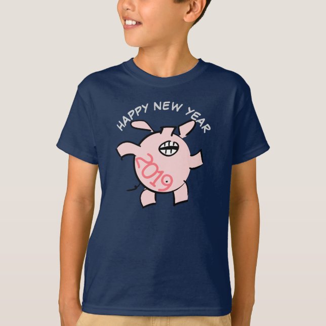 Funny 5 Cartoon Illustration Pig Jahr 2019 Kinder  T-Shirt (Vorderseite)