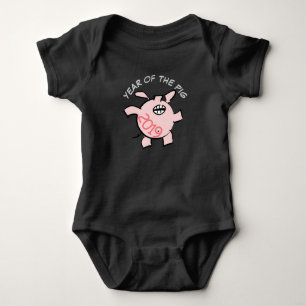Funny 5 Cartoon Illustration Pink Pig 2019 Baby B Strampler