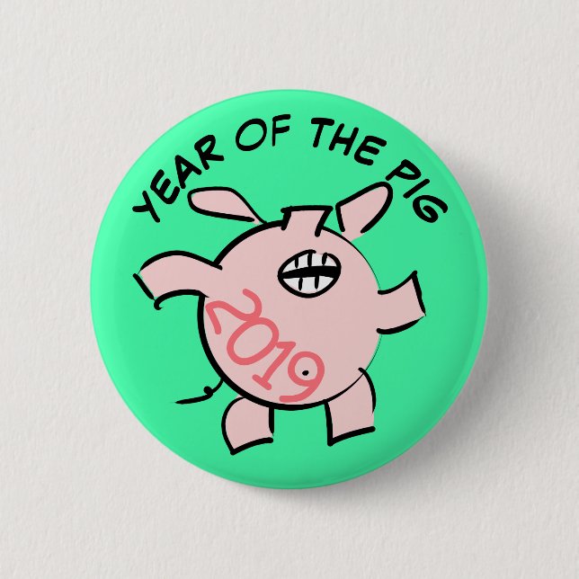 Funny 5 Cartoon Pig Jahr 2019 Schaltfläche Auswähl Button (Vorderseite)