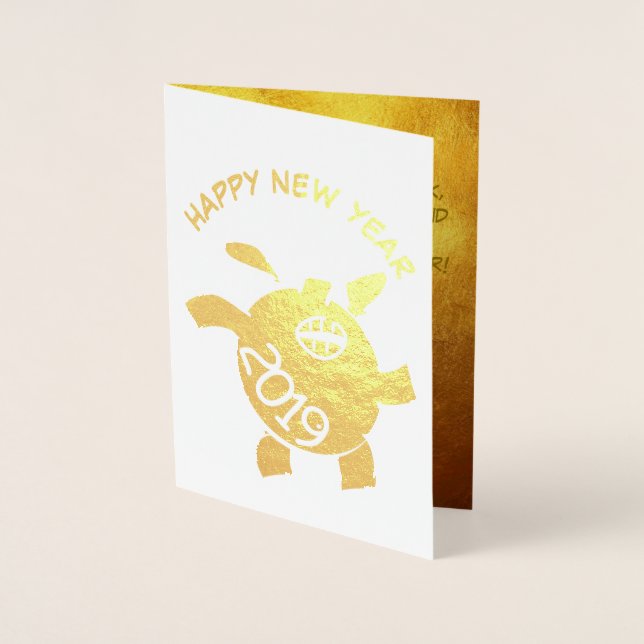 Funny 5 Cartoon Pig Year Zodiac Birthday Luxury GC Folienkarte (Vorderseite)