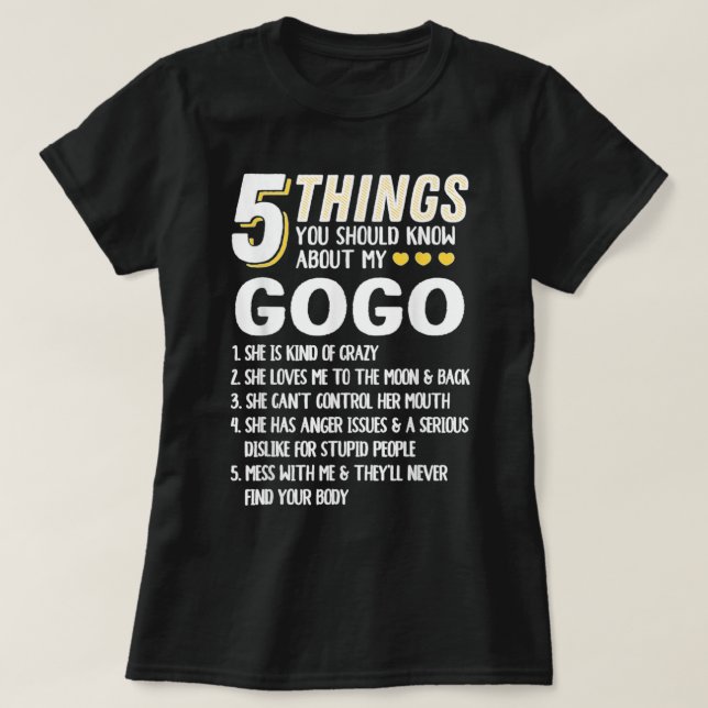 Funny 5 Dinge Oma Gogo Geschenk Idee T-Shirt (Design vorne)