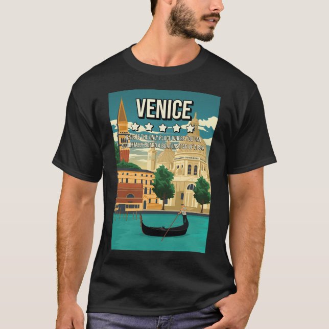Funny 5 Sterne Venedig Italien Minimal Retro Reise T-Shirt (Vorderseite)