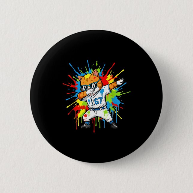 Funny 67 Baseball Dabbing Cat 6 7 Dripng Ice Cream Button (Vorderseite)